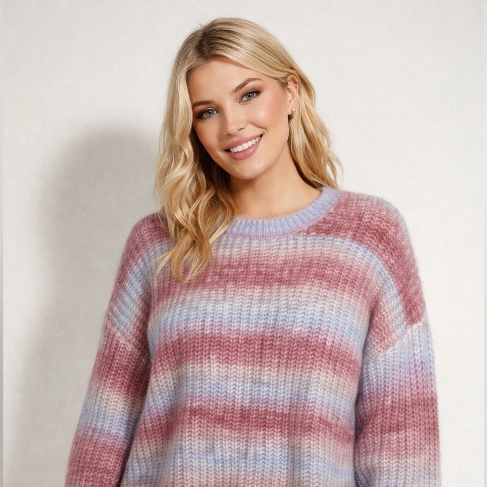 Arula Pastel Stripe Sweater Pink Blue Cozy Oversized Knit L